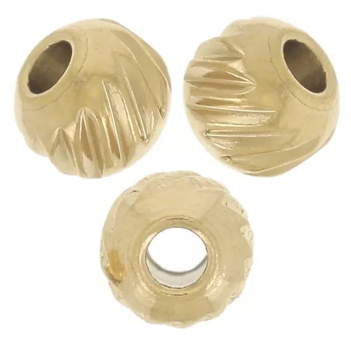 Perles rondes aplaties striées 4 mm - Acier inoxydable 316L Doré x6
