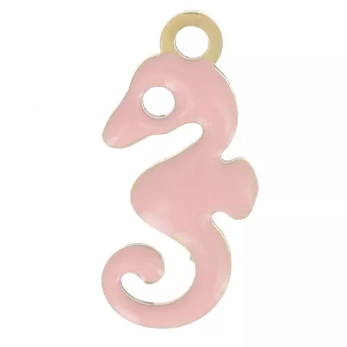 Breloque hippocampe 12x6 mm avec résine époxy - Acier inox 304L Doré - Rose clair