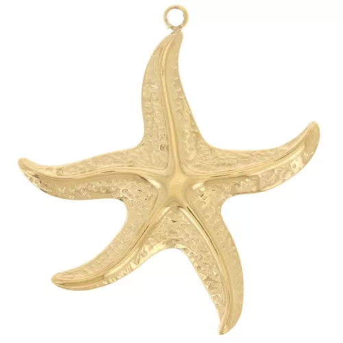 Pendentifs étoile de mer 38x34.5 mm martelé - Acier inoxydable 304L Doré x2