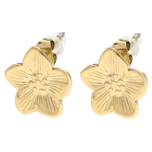 Clous d'oreilles fleur de cerisier 13 mm - Acier inoxydable 304L Doré x2
