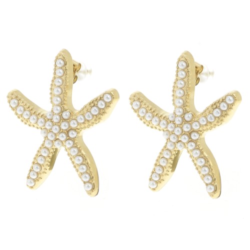 Boucles d'oreilles étoile de mer 35x30mm imitation nacre - Acier inox 304L Doré x2