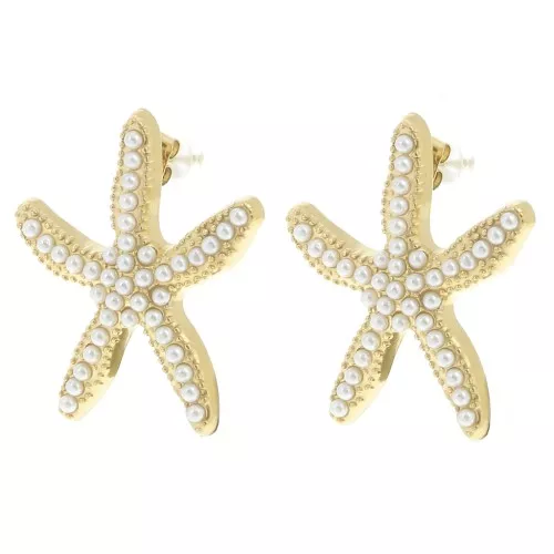 Boucles d'oreilles étoile de mer 35x30mm imitation nacre - Acier inox 304L Doré x2