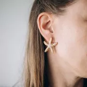 Boucles d'oreilles étoile de mer 35x30mm imitation nacre - Acier inox 304L Doré x2