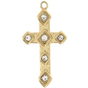 Pendentif croix 33x17 mm avec strass - Acier inoxydable 304L Doré x1|raw }}
