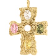 Pendentif croix 47x32.5 mm avec oxydes zirconium - Acier inoxydable 304L Doré x1|raw }}