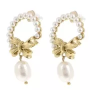 Boucles d'oreilles cercle noeud 35x20 mm perle d'eau douce Acier inox 304L Doré x2