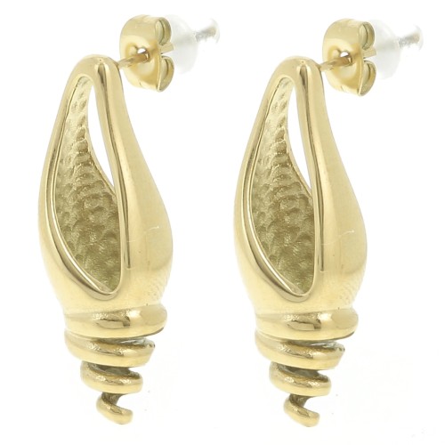 Boucles d'oreilles coquillage évidé 31x11 mm - Acier inoxydable 304L Doré x2
