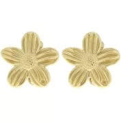 Clips d'oreilles fleur 26 mm avec anneau ouvert - Acier inoxydable 304 Doré x2