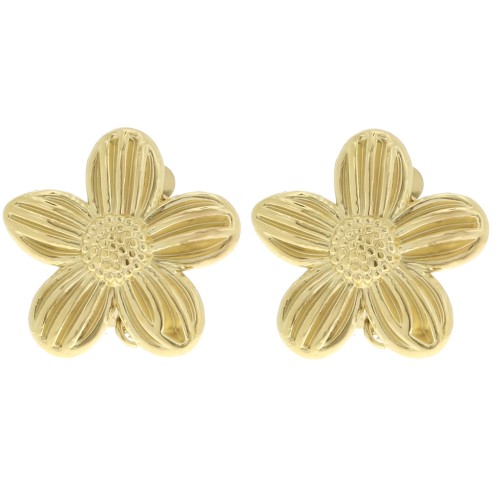 Clips d'oreilles fleur 26 mm avec anneau ouvert - Acier inoxydable 304 Doré x2