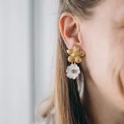 Clips d'oreilles fleur 26 mm avec anneau ouvert - Acier inoxydable 304 Doré x2