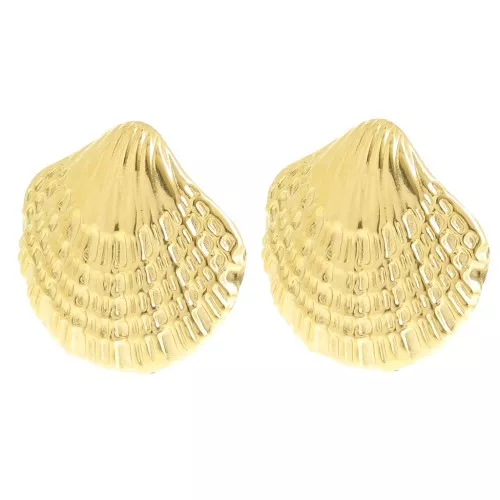 Clips d'oreilles coquillage 30x32 mm - Acier inoxydable 304L Doré x2