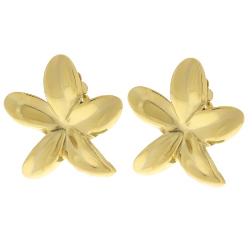 Clips d'oreilles fleur de tiaré 38 mm - Acier inoxydable 304L Doré x2