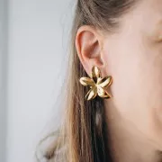 Clips d'oreilles fleur de tiaré 38 mm - Acier inoxydable 304L Doré x2