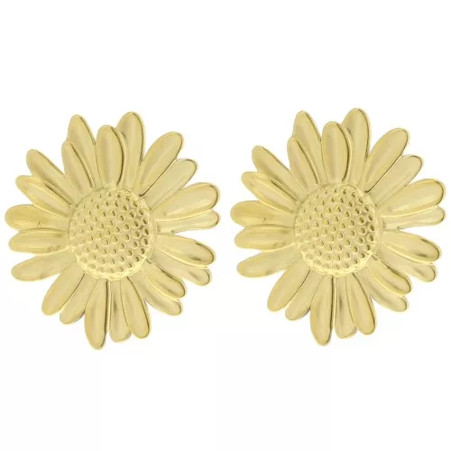 Clips d'oreilles fleur marguerite 44 mm - Acier inoxydable 304L Doré x2