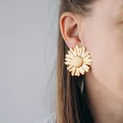 Clips d'oreilles fleur marguerite 44 mm - Acier inoxydable 304L Doré x2