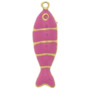 Pendentif poisson 22x6.5 mm avec résine époxy - Acier inox 304L Doré - Magenta x1