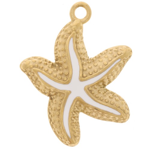 Pendentif étoile de mer 22x19 mm résine époxy - Acier inox 304L Doré - Blanc x1