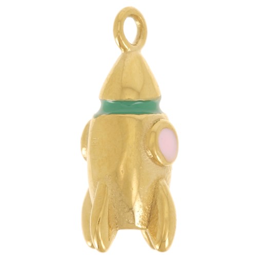 Breloque fusée 18x8 mm avec résine époxy - Acier inoxydable 304L Doré x1