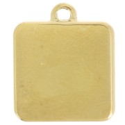 Breloque carré motif palmier 14x12 mm résine époxy Acier inox 304L Doré Bleu clair