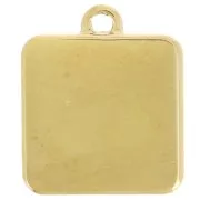 Breloque carré motif palmier 14x12 mm résine époxy Acier inox 304L Doré Bleu clair