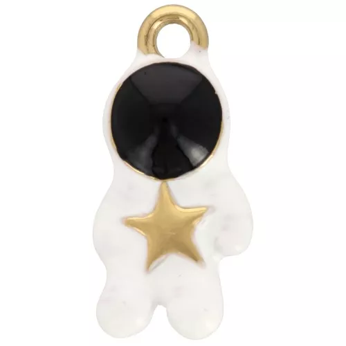 Breloque astronaute 25x12 mm Résine époxy Acier inoxydable 304L Doré Blanc x1