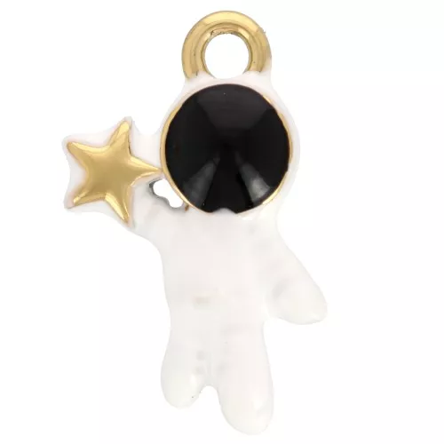 Breloque astronaute 25x16 mm Résine époxy Acier inoxydable 304L Doré Blanc x1