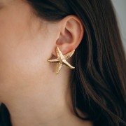 Clips d'oreilles étoile de mer 37x35 mm - Acier inoxydable 304L Doré x2