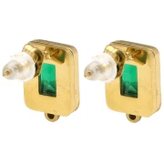 Clous d'oreilles rectangle 13x9 mm cabochon verre - Acier inox Doré 304L - Vert x2