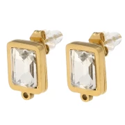 Clous d'oreilles rectangle 13x9mm cabochon verre Acier inox Doré 304L - Crystal x2