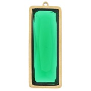 Pendentifs rectangle 35x13 mm avec cabochon verre - Acier inox Doré 304L - Vert x2|raw }}