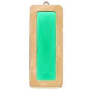 Pendentifs rectangle 35x13 mm avec cabochon verre - Acier inox Doré 304L - Vert x2