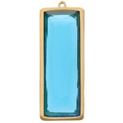 Pendentifs rectangle 35x13 mm avec cabochon verre - Acier inox Doré 304L - Bleu x2|raw }}