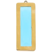 Pendentifs rectangle 35x13 mm avec cabochon verre - Acier inox Doré 304L - Bleu x2