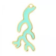 Pendentif résine époxy corail 37 mm Green Turquoise/doré x1