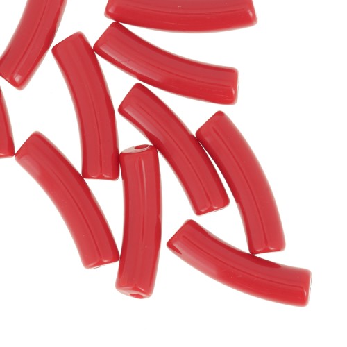 Perles tube incurvé 19x5 mm en acrylique opaque - Rouge x10