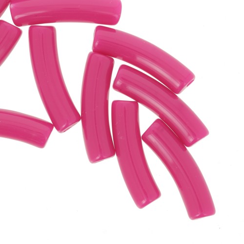 Perles tube incurvé 19x5 mm en acrylique opaque - Framboise x10