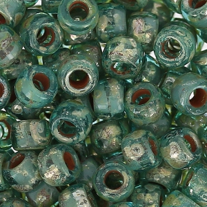 Perles de rocailles Matubo 7/0 - 3.5 mm Aquamarine Picasso x10g