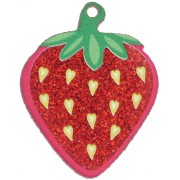 Pendentif fraise 42x33 mm en plexiglas - Rouge pailleté x1