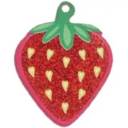 Pendentif fraise 42x33 mm en plexiglas - Rouge pailleté x1