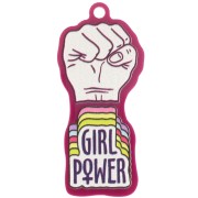 Pendentif poing fermé 48.5x22 mm en plexiglas - Girl Power - Prune - Blanc x1