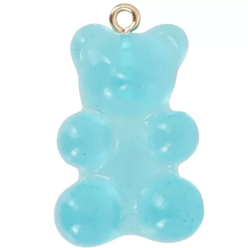 Breloque ourson 31x19 mm en acrylique transparente - Bleu x1