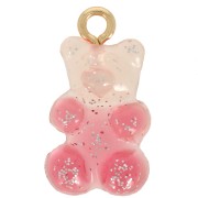 Breloque bicolore ourson 20x11mm en acrylique transparent - Pailleté Rose - Rouge|raw }}