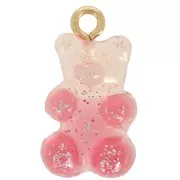 Breloque bicolore ourson 20x11mm en acrylique transparent - Pailleté Rose - Rouge