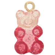 Breloque bicolore ourson 20x11mm en acrylique transparent - Pailleté Rose - Rouge