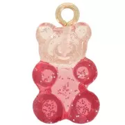 Breloque bicolore ourson 20x11mm en acrylique transparent - Pailleté Rose - Rouge