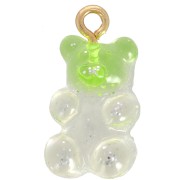 Breloque bicolore ourson 20x11mm en acrylique - Pailleté Vert - Transparent