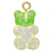 Breloque bicolore ourson 20x11mm en acrylique - Pailleté Vert - Transparent
