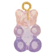 Breloque bicolore ourson 20x11mm en acrylique transparent - Pailleté Rose - Violet