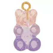 Breloque bicolore ourson 20x11mm en acrylique transparent - Pailleté Rose - Violet