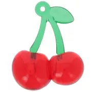 Pendentif cerise 32x26 mm en acrylique - Rouge - Vert x1